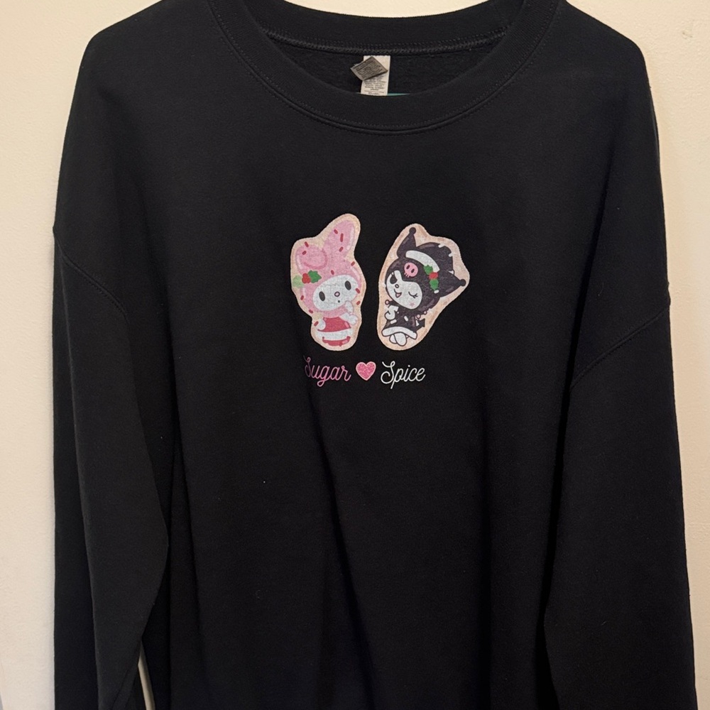 Black Sweatshirt with Cute Character Graphic - Sugar & Spice